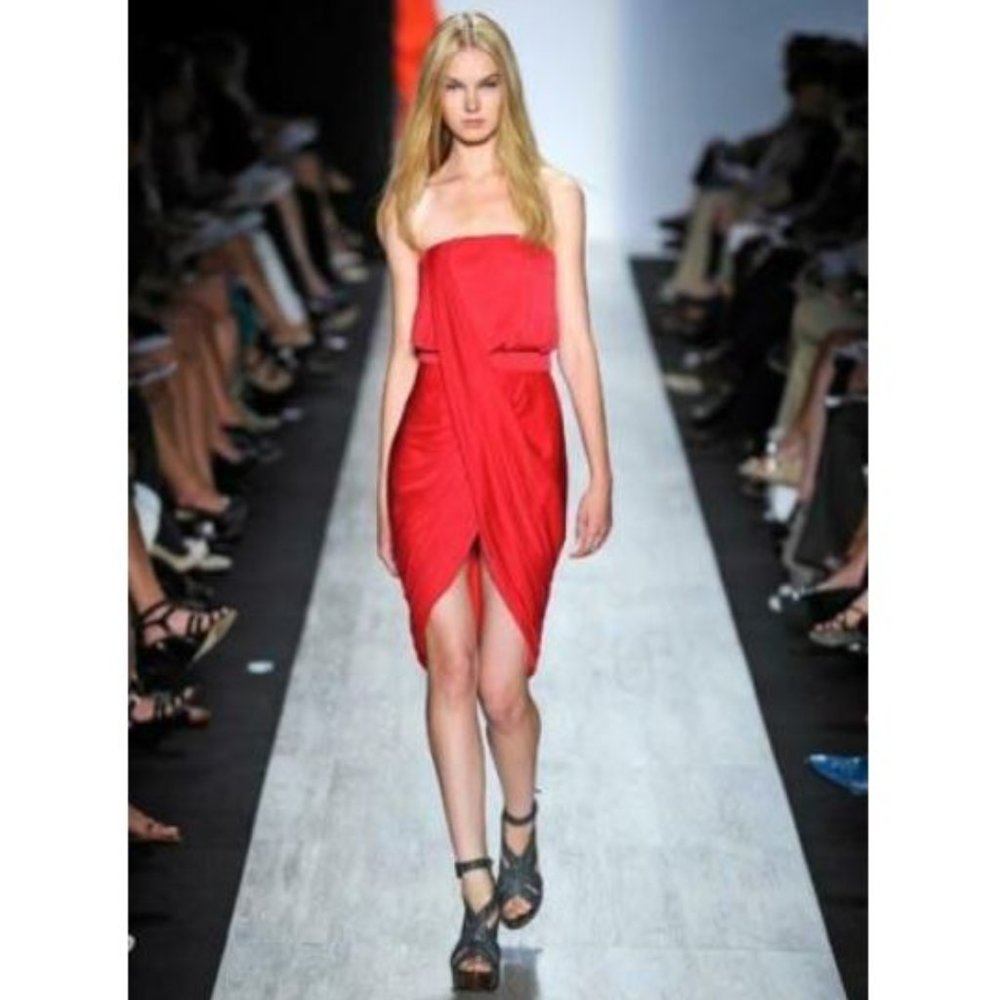 BCBG Max Azria Runway Pink Strapless Drape Dress 6